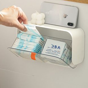 姨妈巾浴室墙上棉签卫生巾置物架透明收纳盒家用卫生间厕所 壁挂式