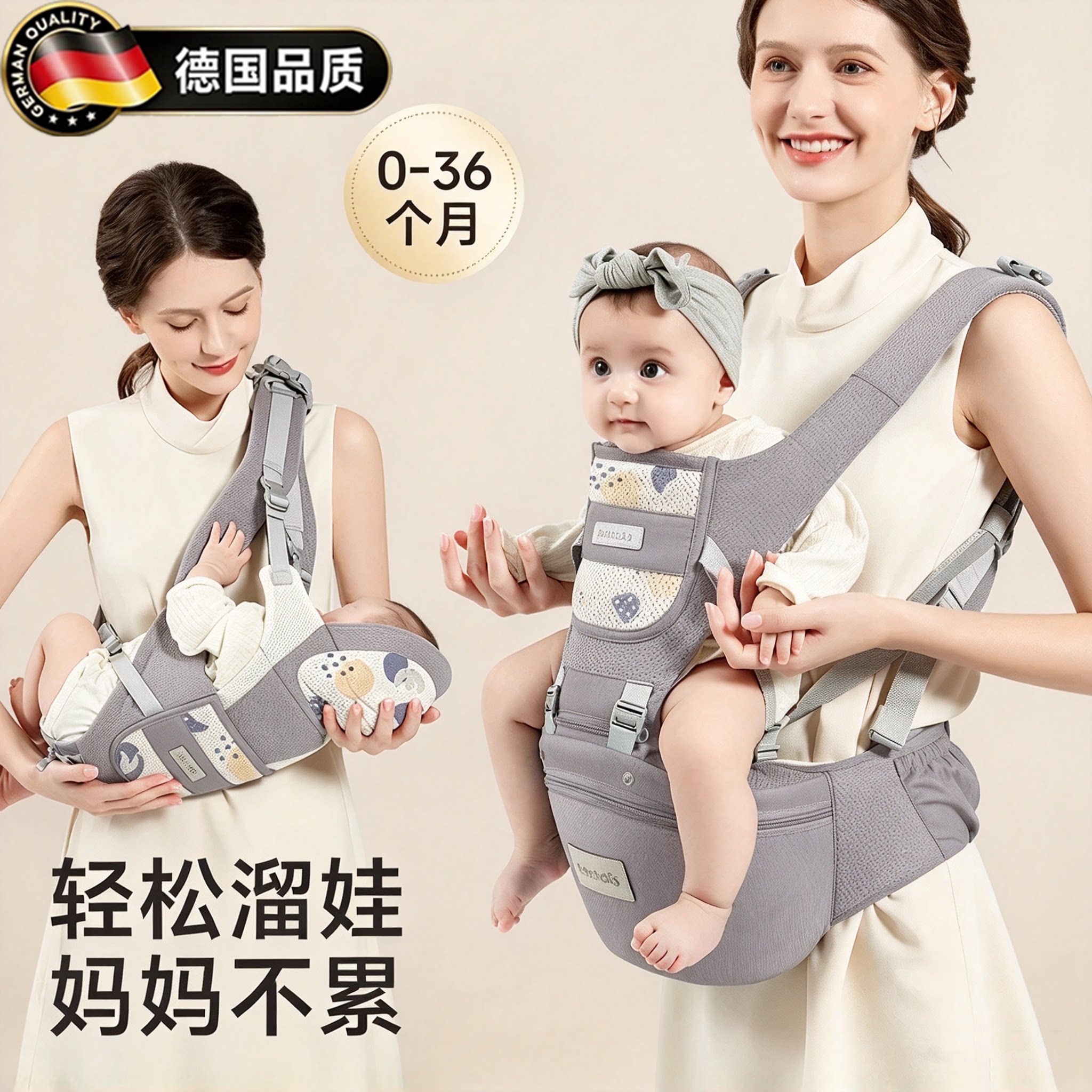 德国进口婴儿腰凳背带二合一简易