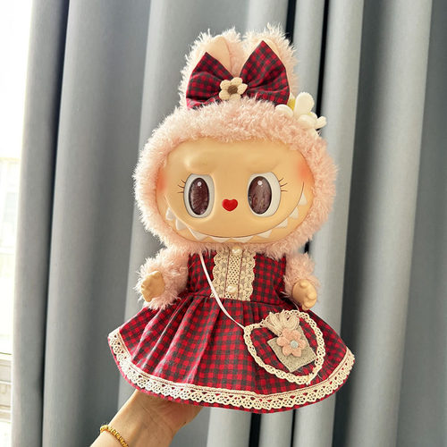 38cm拉布布毛绒娃娃衣服着替Labubu公仔衣服MOKOKO甜心日系连衣裙