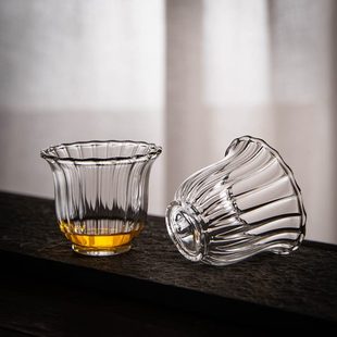 撇口花瓣主人杯 小土选物 条纹玻璃品茗杯茶盏茶杯个人单杯100ml