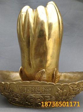纯铜捞钱手佛手聚宝盆强力招财礼品铜器客厅家居装饰品桌面摆件