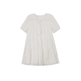 天丝棉波西米亚度假风网纱仙女裙W23BZ209 白兰地连衣裙