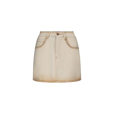 【烤面包半裙】手工脏脏工艺米黄色晕染牛仔半裙WT42TYA020