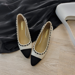 2022zuai77混种小羊皮 米白拼 羊皮内里小香风链条黑白小皮鞋