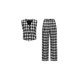 西裤 马甲 两件套WT42XSY043 色织格无袖 100亚麻套装