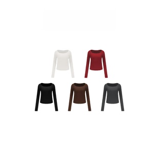 【落落大方】方领针织长袖打底衫修身纯色内搭上衣WT44FYQ050