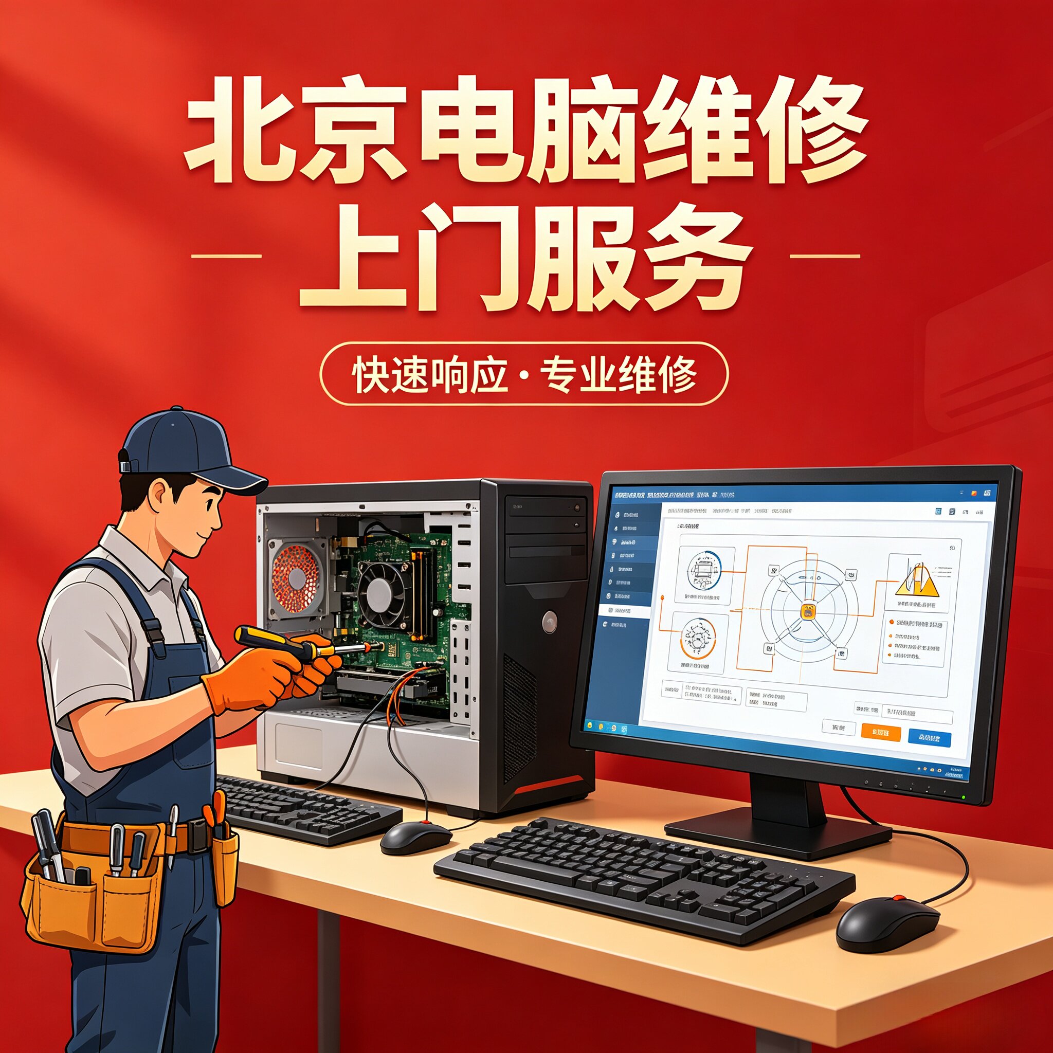 【30分钟可上门】北京电脑维修上门笔记本不开机进水台式无信号