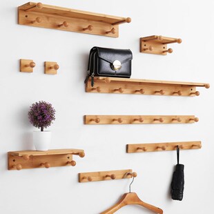 免打孔实木挂衣板钩进门挂衣架实木挂墙置物架免钉衣帽架入门远三
