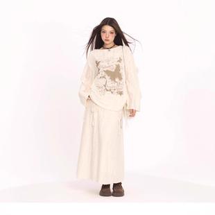 BIGGOLD废土风蝴蝶套装女破洞抽绳罩衫上衣慵懒风半身长裙两件套