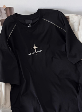 Nuneon美式街头暗黑金属十字架潮牌oversize宽松短袖T恤男女情侣