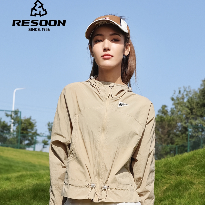 RESOON2025女士连帽防晒衣夏季速干薄款透气夹克梭织外套防风衣