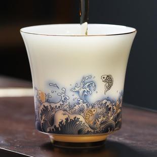 陶瓷羊脂玉小玻璃男女士青花 茶杯主人杯个人专用高档功夫家用套装