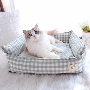 通用猫窝中小型犬窝猫床仿棉麻垫 ins春夏新款 韩式 狗窝可拆洗 四季