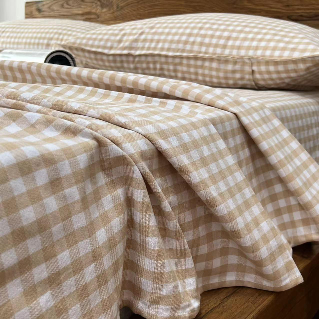 刘大姐家纯棉老粗布床单加厚精梳棉1.8m四件套格子小清新单人被套