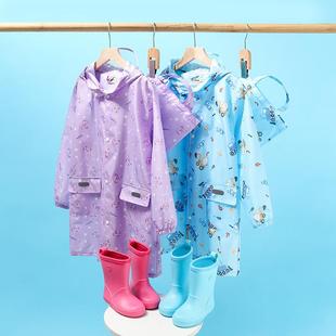 幼儿园小学生柔软轻薄速干 儿童雨衣学生带书包公主紫挖土机蓝长款