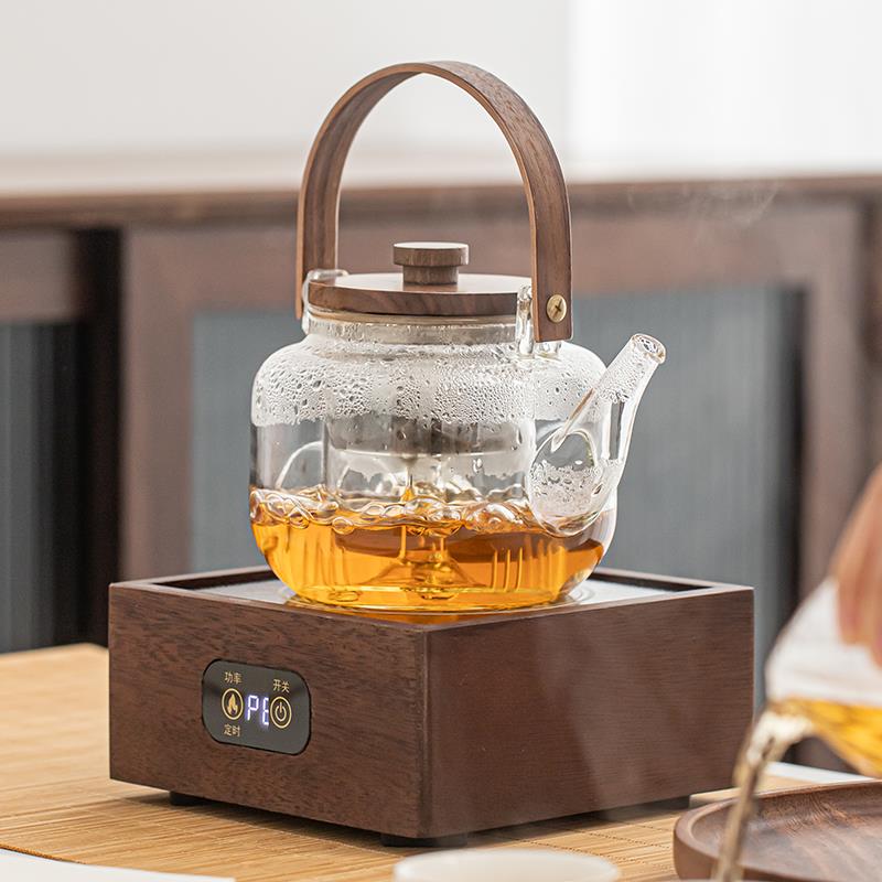 胡桃木全自动电陶炉玻璃煮茶壶煮茶器家用烧水壶小型蒸煮茶炉套装