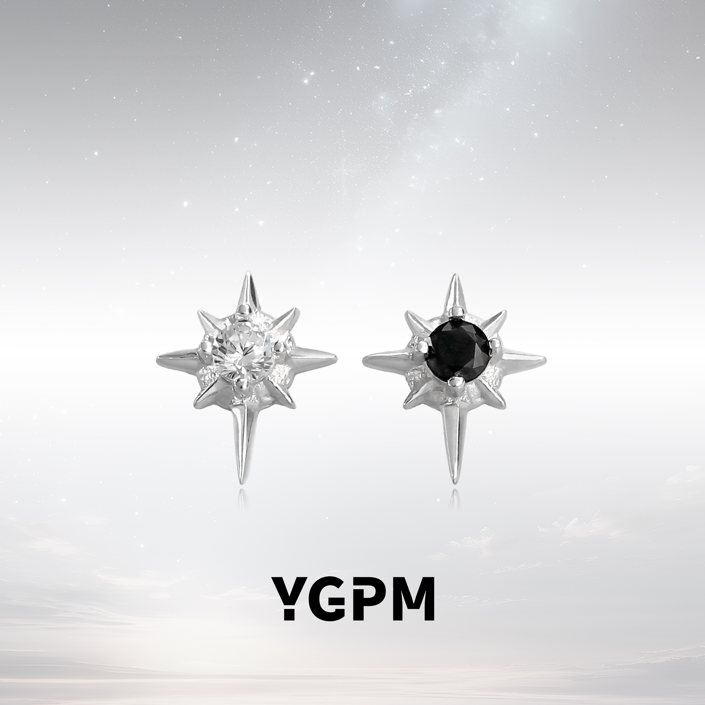 YGPM925纯银八芒星耳钉混搭黑白