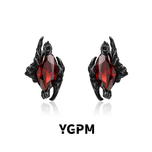 YGPM龙爪耳钉冰红之心S925纯银