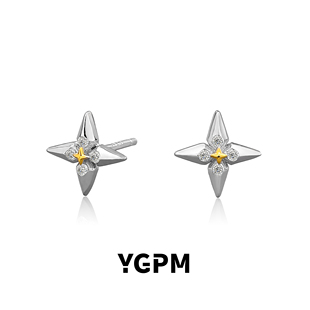 YGPM锆石星星耳钉女S925纯银养耳洞十字架耳环小众高级睡觉不用摘