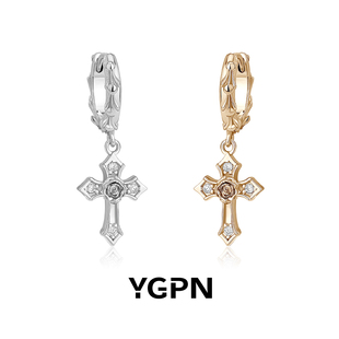 YGPN新款十字架耳环女纯银莫桑钻原创轻奢小众设计高级感耳扣耳饰