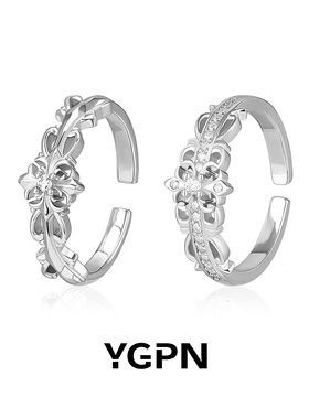 鸢尾花对戒女小众设计纯银莫桑钻