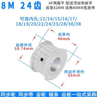 25齿孔 现货内A8M40同步带轮AF 宽P19 带40 2824HT08M同步轮2420