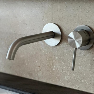 意大利极简暗装 洗脸面盆双孔水龙头 龙头拉丝镍全铜预埋内嵌入墙式