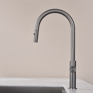 意大利极简全铜冷热拉丝镍单孔中岛台厨房菜盆水槽抽拉式水龙头