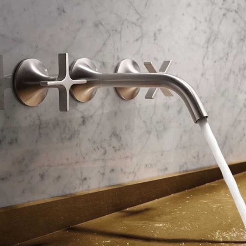 意大利三孔分体式拉丝镍冷热龙头