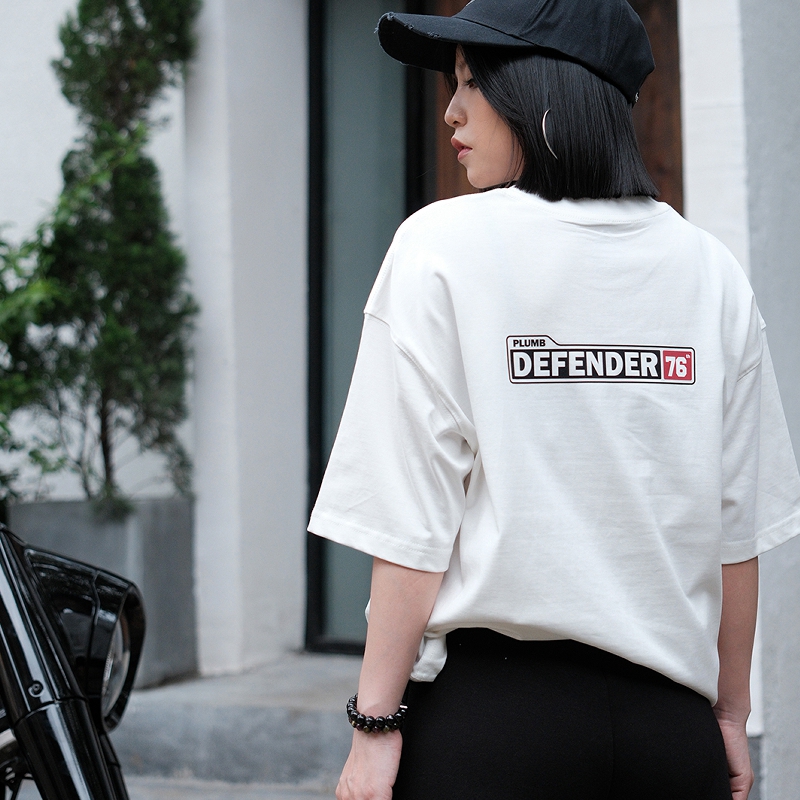 EYE OF STARK x PLUMB Defender76周年烫画圆领宽松黑t恤男短袖女