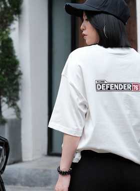 EYE OF STARK x PLUMB Defender76周年烫画圆领宽松黑t恤男短袖女