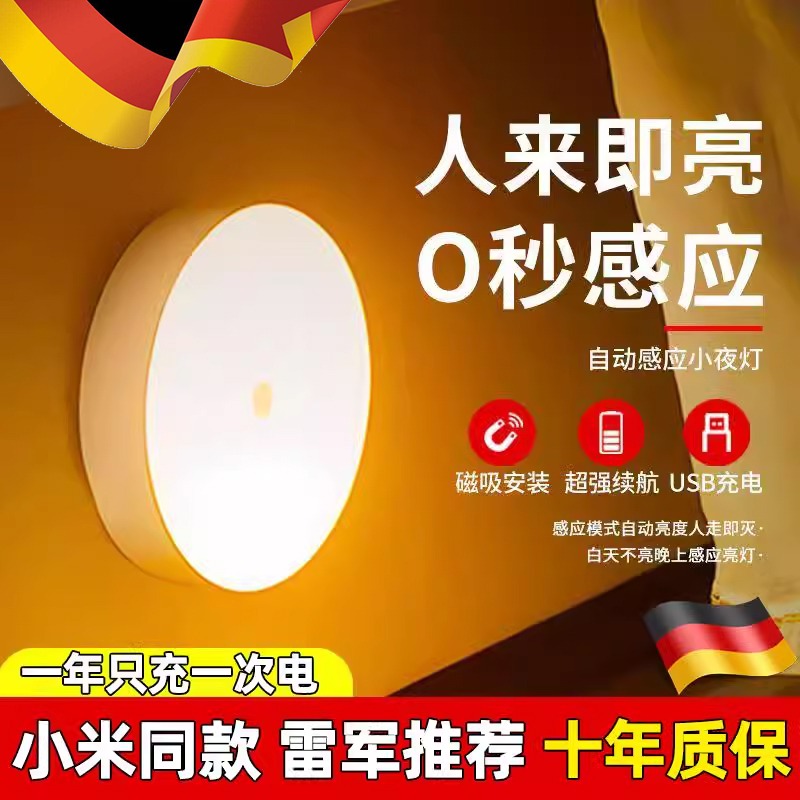 德国小夜灯智能自动人体感应灯夜间楼道卧室睡眠人来即亮人走即灭