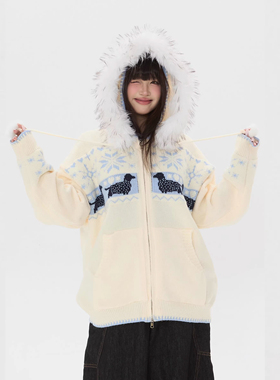 【零碎岛屿】美式国潮费尔岛小狗提花毛领毛衣秋冬小众针织衫上衣