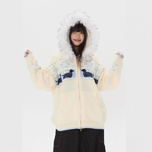 【零碎岛屿】美式国潮费尔岛小狗提花毛领毛衣秋冬小众针织衫上衣