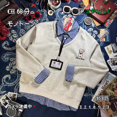 酒酿丸子ALOHA 复古港风小众设计假两件套卫衣秋冬情侣装POLO衫