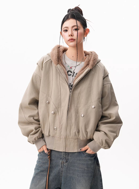 0123Start 座山雕连帽加绒夹克外套男女宽松美式cleanfit工装棉服