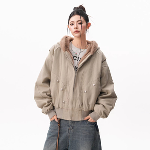 0123Start 座山雕连帽加绒夹克外套男女宽松美式cleanfit工装棉服