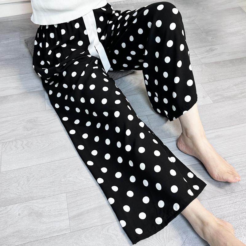 小众高货棉绸睡裤女士秋季款人造棉沙滩裤可外穿大码绵绸家居服九