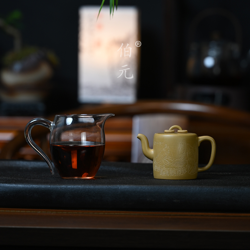 宜兴紫砂壶原矿本山绿泥圈钮壶全手工刻绘实用功夫茶具茶壶 170ml