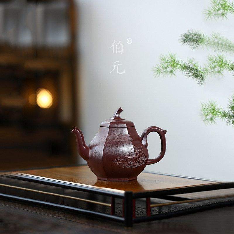 刻绘六方金瓜伯元紫砂中式