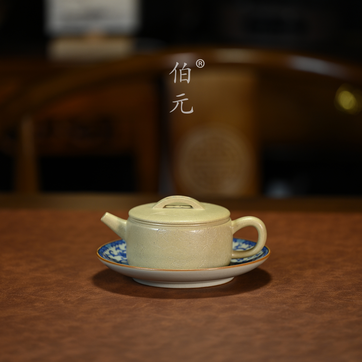 宜兴紫砂壶原矿本山绿汉瓦全手工刻绘家用大口功夫茶具茶壶 180ml