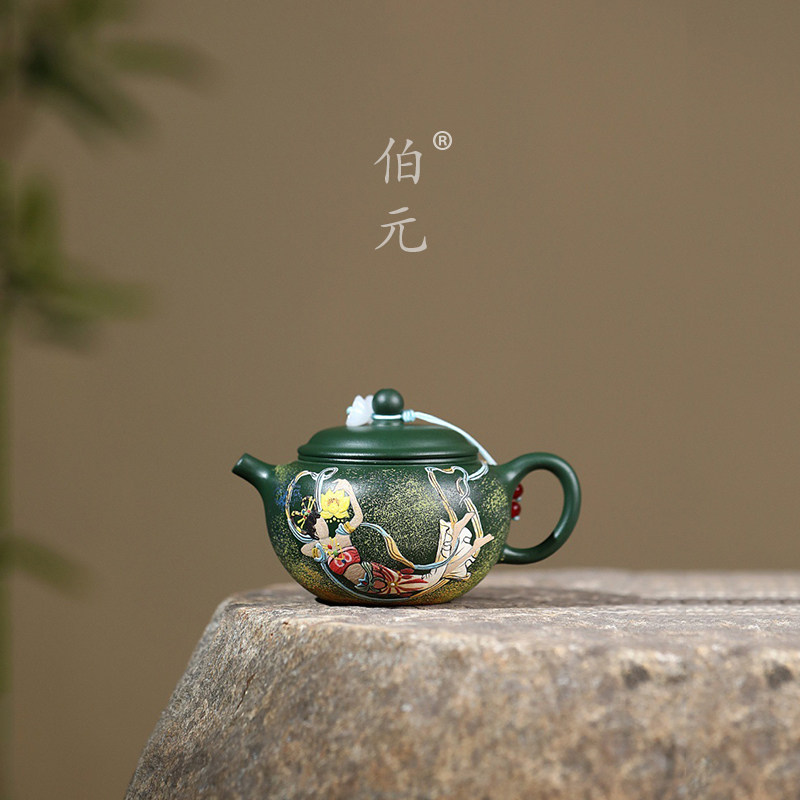 伯元中式紫砂彩绘圆鼓