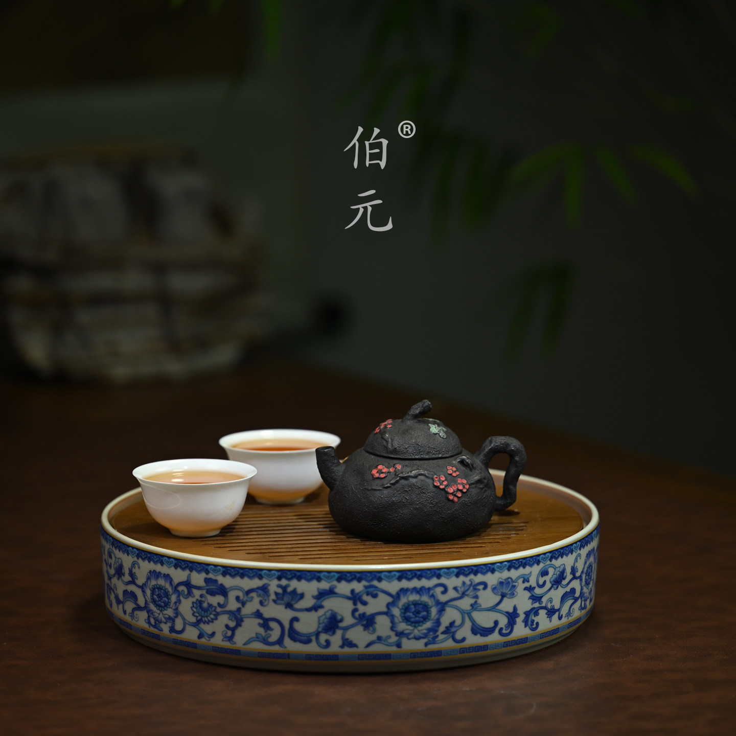 伯元中式紫砂泥绘梅花葫芦