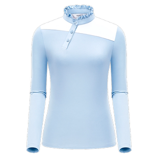 新款高尔夫女士长袖T恤弹力速干荷叶立领休闲运动上衣球服