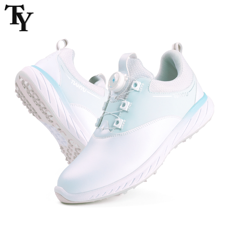TY高尔夫女鞋清新白蓝色防水