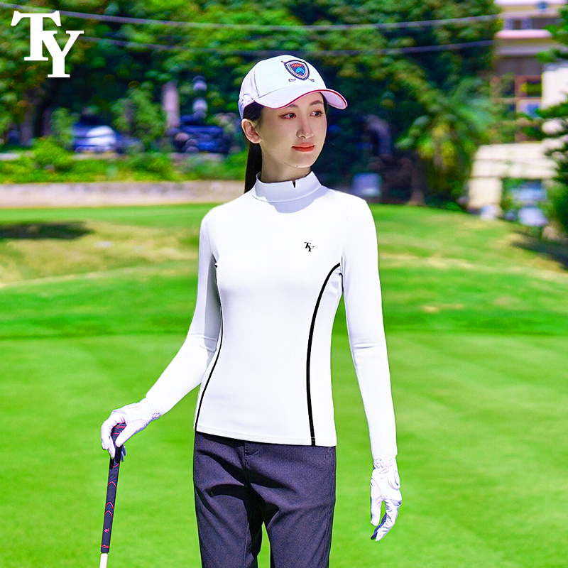 高尔夫女长袖T恤秋冬修身显瘦韩版百搭户外运动上衣半高领打底衫