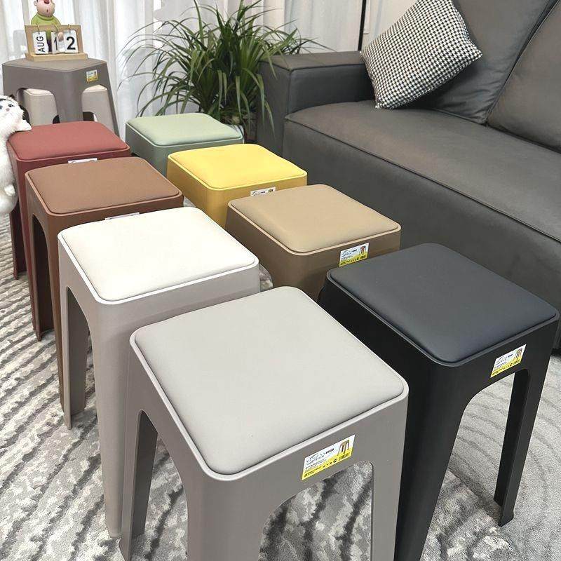 2张起包邮蛋白皮软包座面加厚凳子时尚家用网红软包可叠放凳子