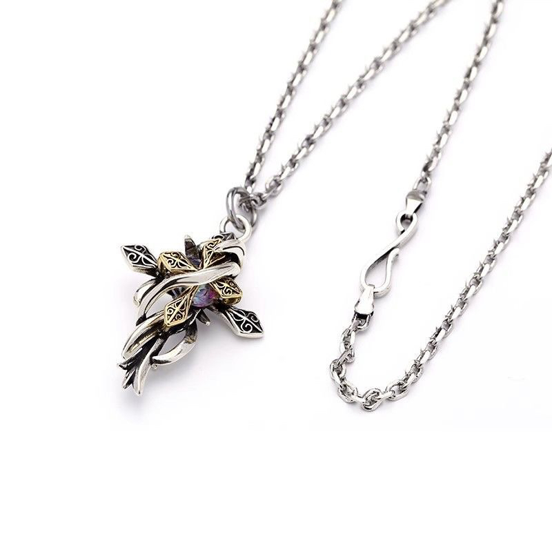 thumbnail for Arabesques double cross pendant necklace vintage personality niche design cool fashion men's necklace pendant accessories