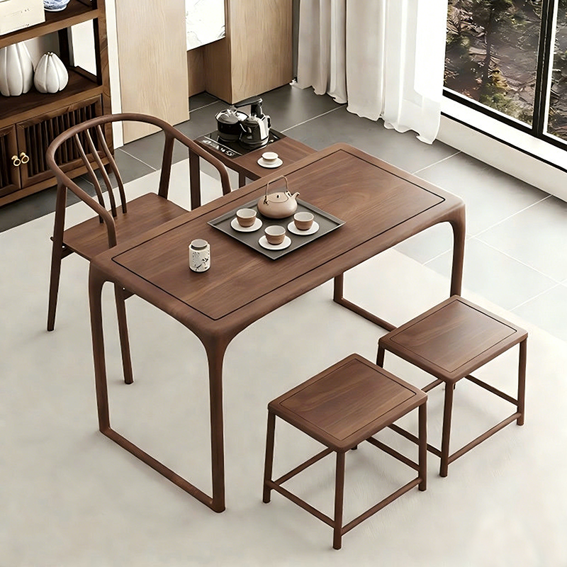 榆木阳台茶桌椅组合家用小型休闲茶台禅意实木新中式茶几泡茶桌椅