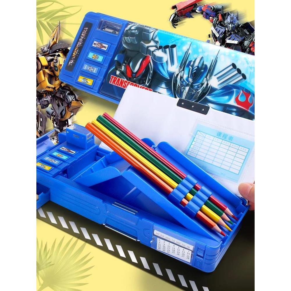 多功能文具盒男孩铅笔盒高科技大容量小学生幼儿园变形金刚收纳盒